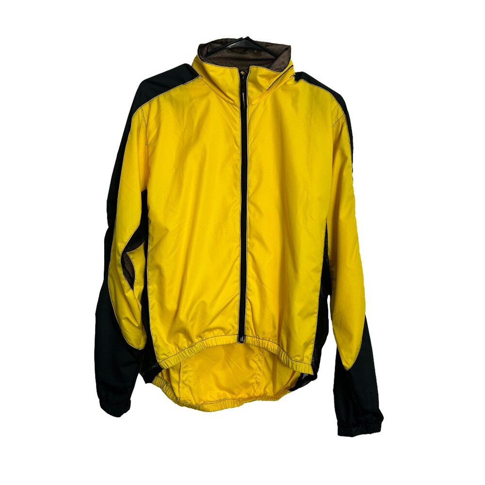 VTG No Fear Cycling Jacket Windbreaker Mens Size Small Full Zip Yellow Black Zip